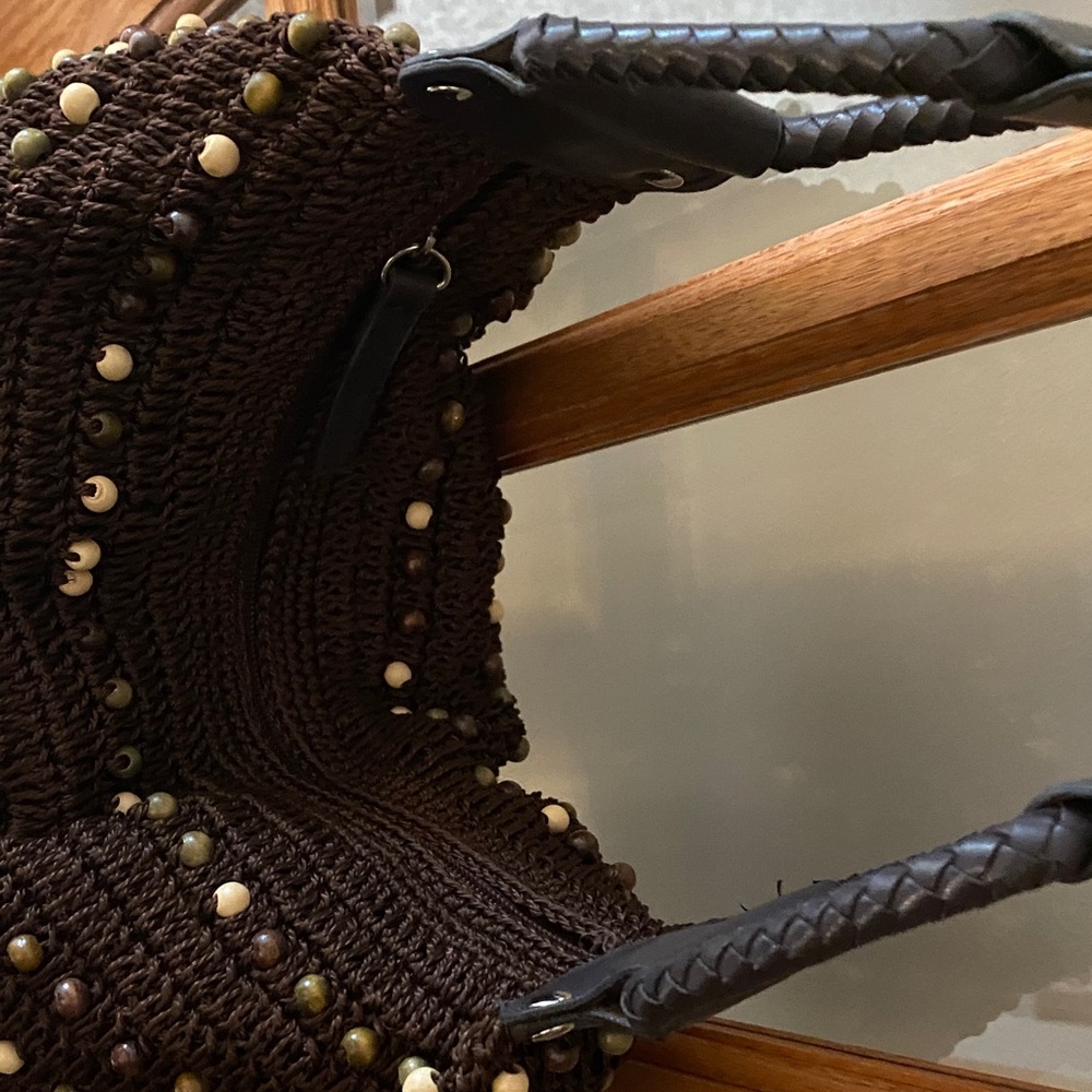 Chic Chocolate Brown Beaded Crocheted Slouchy Hobo Shoulder Bag, NWOT - Picture 6 of 14
